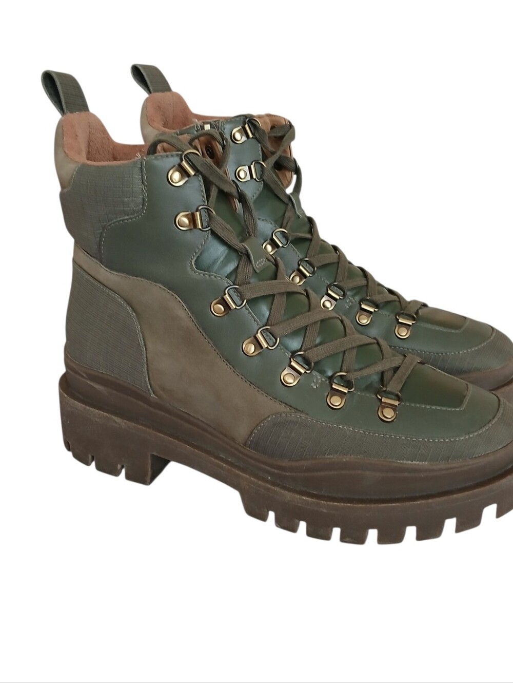 VIONIC Jaxen Waterproof Lace Up Combat Boots Women's 9 Army Green Chunky Comfort